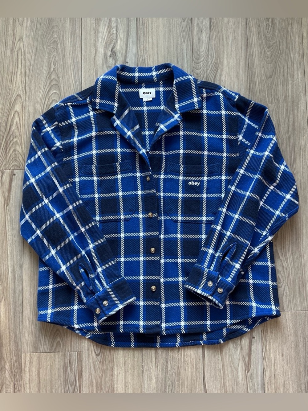 Obey Blue and White Plaid Overshirt